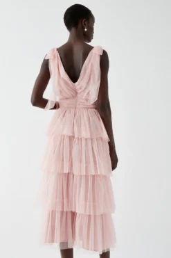 Coast Tie Shoulder Mesh Bridesmaids Maxi Dress -Coast Sales Store bcc05620 blush xl 3