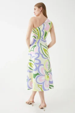 Coast One Shoulder Printed Drape Front Flowing Skirt Midi Dress -Coast Sales Store bcc05673 multi xl 2