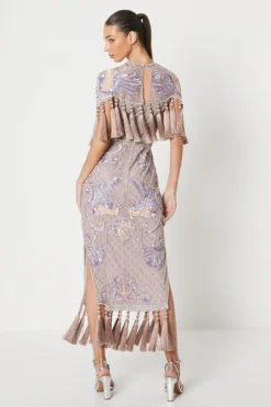 Coast The Collector Hand Embellished Midi Dress With Tassles -Coast Sales Store bcc05681 mink xl 2