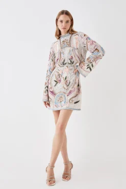Coast The Collector Hand Embellished Mini Dress With Long Sleeve -Coast Sales Store bcc05682 cream xl 2