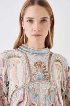 Coast The Collector Hand Embellished Mini Dress With Long Sleeve -Coast Sales Store bcc05682 cream xl 3