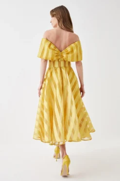 Coast Bardot Midi Dress In Stripe Organza -Coast Sales Store bcc05690 chartreuse xl 2