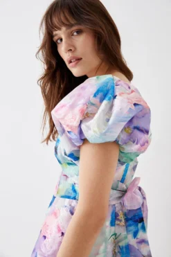 Coast Puff Sleeve Jacquard Midi Dress -Coast Sales Store bcc05691 multi xl 2