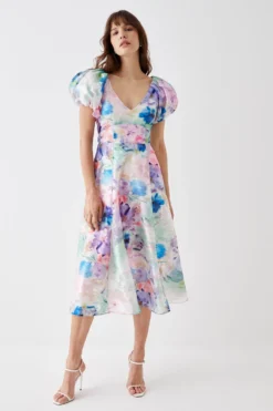 Coast Puff Sleeve Jacquard Midi Dress -Coast Sales Store bcc05691 multi xl 3