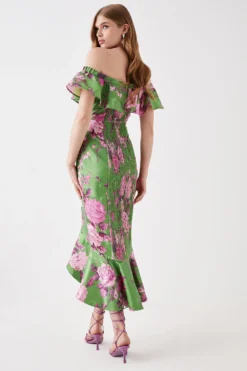 Coast Frill Hem Jacquard Pencil Dress -Coast Sales Store bcc05692 green xl 2