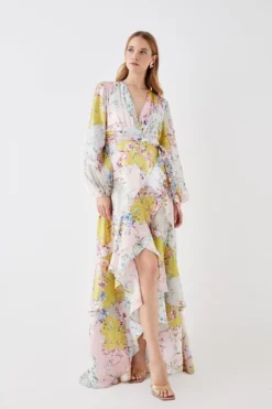 Coast The Collector Glossy Organza Frill Detail Wrap Dress