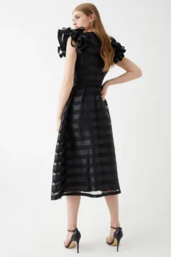 Coast Frill Shoulder Stripe Organza Midi Dress -Coast Sales Store bcc05705 black xl 2
