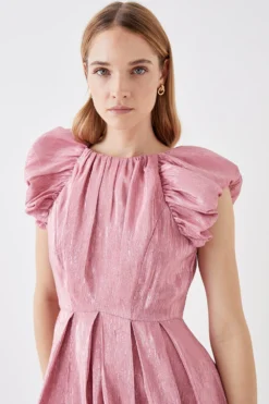 Coast The Collector Metallic Puff Shoulder Midi Dress -Coast Sales Store bcc05709 pink xl 2