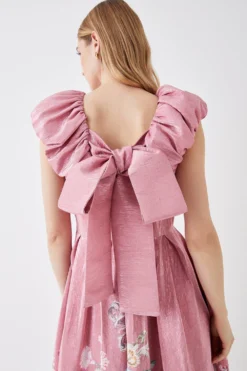 Coast The Collector Metallic Puff Shoulder Midi Dress -Coast Sales Store bcc05709 pink xl 3