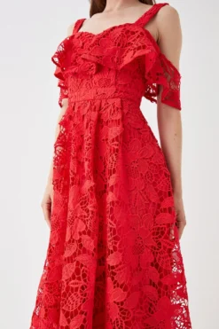 Coast Bardot Frill Top Lace Midi Dress -Coast Sales Store bcc05730 red xl 3