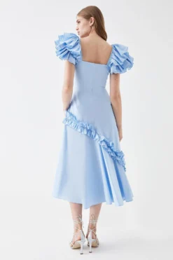 Coast Frill Sleeve Ruffle Skirt Cotton Midi Dress -Coast Sales Store bcc05742 blue xl 2