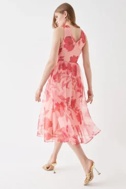 Coast Cross Front Printed Organza Midi Dress -Coast Sales Store bcc05744 peach xl 3