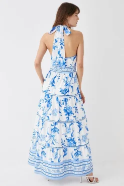 Coast Ribbon Trim Cross Front Tiered Maxi Dress -Coast Sales Store bcc05746 blue xl 3