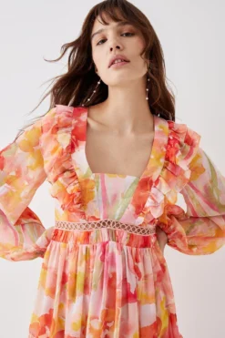 Coast Printed Tie Back Ruffle Detail Mini Dress -Coast Sales Store bcc05748 peach xl 1