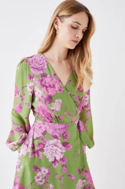 Coast Printed Long Sleeve Wrap Dress -Coast Sales Store bcc05756 chartreuse xl 2
