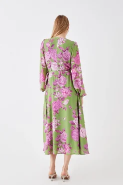 Coast Printed Long Sleeve Wrap Dress -Coast Sales Store bcc05756 chartreuse xl 3