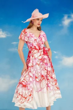 Coast Lisa Tan Bardot Tie Waist Organza Midi Dress