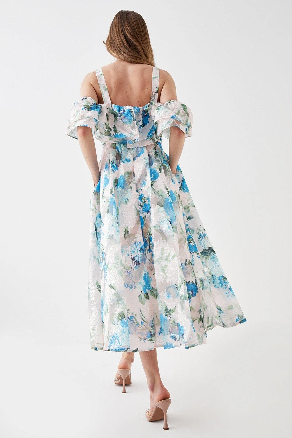 Coast Jacquard Frill Bardot Midi Dress 3 Coast Jacquard Frill Bardot Midi Dress - Image 3