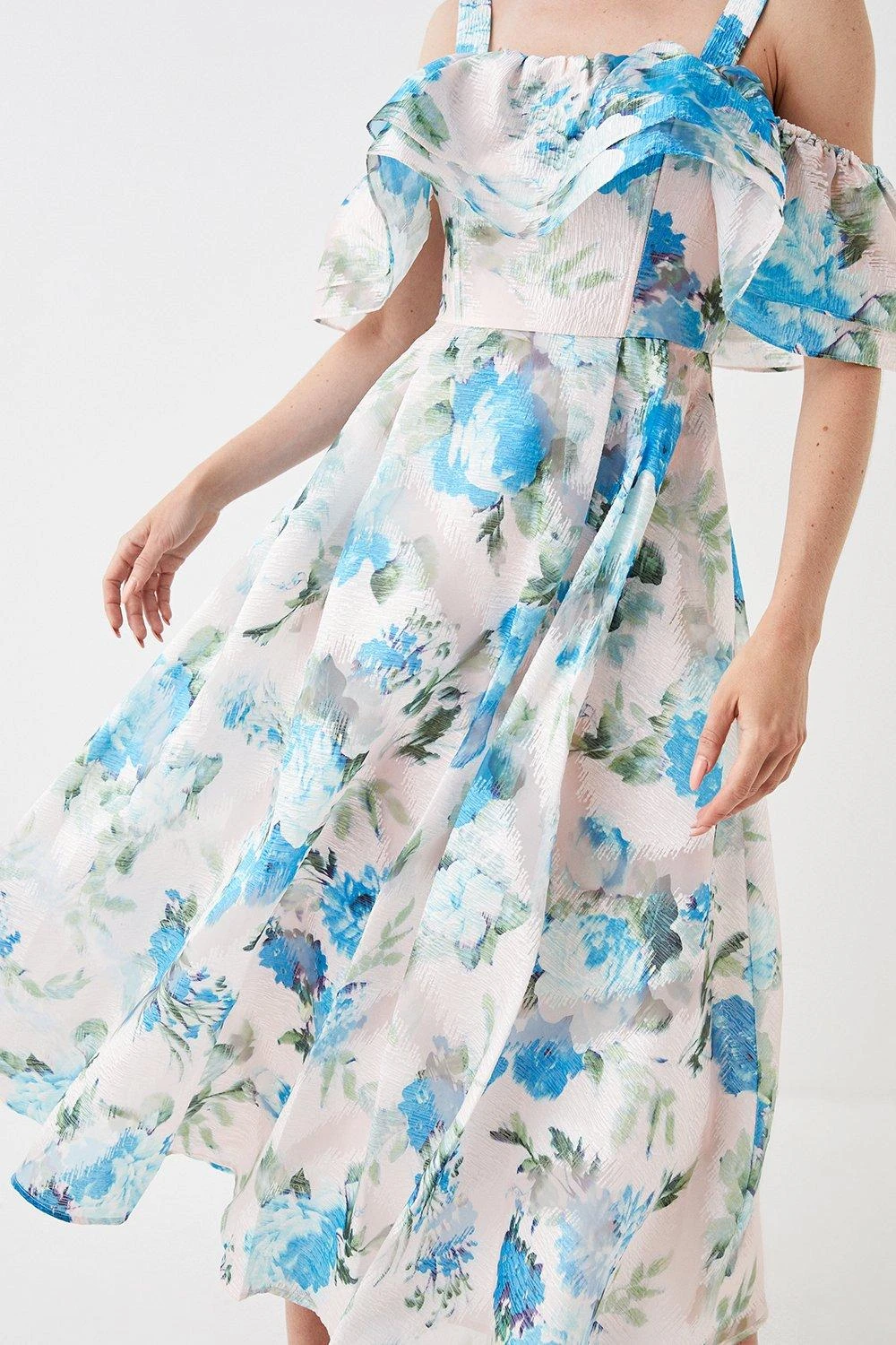 Coast Jacquard Frill Bardot Midi Dress 4 Coast Jacquard Frill Bardot Midi Dress - Image 4