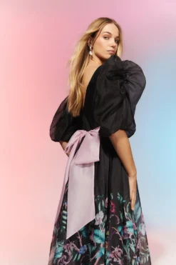 Coast The Collector Organza Puff Sleeve Dress With Tie Back