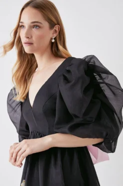 Coast The Collector Organza Puff Sleeve Dress With Tie Back -Coast Sales Store bcc05769 black xl 2
