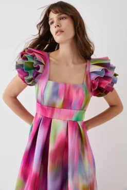 Coast Ruffle Sleeve Square Neck Midi Dress -Coast Sales Store bcc05770 pink xl 2