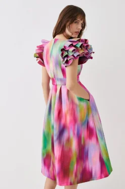 Coast Ruffle Sleeve Square Neck Midi Dress -Coast Sales Store bcc05770 pink xl 3