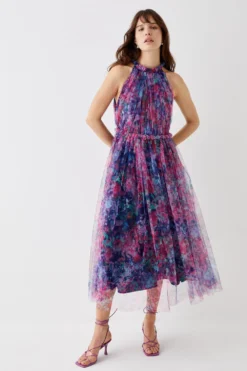 Coast Printed Mesh Frill Neck Midi Dress -Coast Sales Store bcc05773 pink xl 2