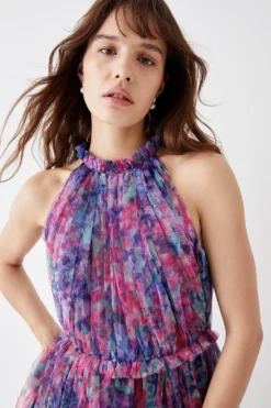 Coast Printed Mesh Frill Neck Midi Dress -Coast Sales Store bcc05773 pink xl 3