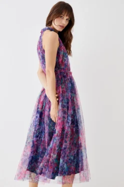 Coast Printed Mesh Frill Neck Midi Dress -Coast Sales Store bcc05773 pink xl 4