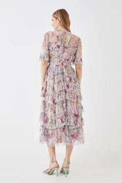 Coast The Collector Printed Tiered Skirt Tulle Midi Dress -Coast Sales Store bcc05780 blush xl 3
