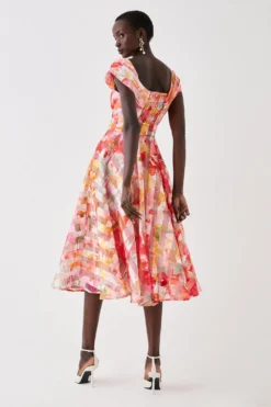 Coast Twist Side Bardot Stripe Organza Midi Dress -Coast Sales Store bcc05793 orange xl 2