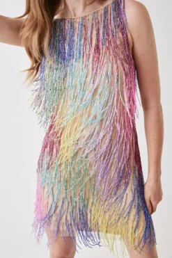 Coast Mini Rainbow Embellished Fringe Dress -Coast Sales Store bcc05823 multi xl 3