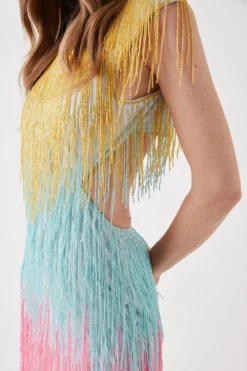 Coast Beaded Fringe Colourblock Mini Dress -Coast Sales Store bcc05824 multi xl 3