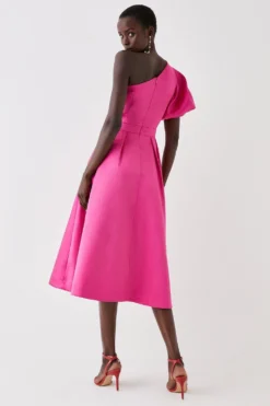 Coast One Shoulder Puff Sleeve Twill Midi Dress -Coast Sales Store bcc05828 pink xl 2