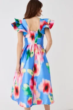 Coast Frill Shoulder Plunge Twill Dress -Coast Sales Store bcc05829 blue xl 3