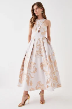 Coast Cross Front Jacquard Midi Dress