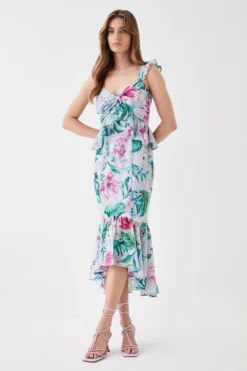 Coast Twist Front Georgette Jacquard Midi Dress