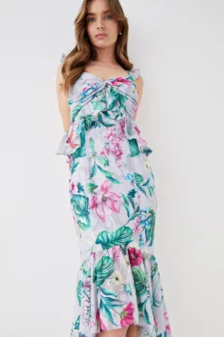 Coast Twist Front Georgette Jacquard Midi Dress -Coast Sales Store bcc05857 grey xl 3