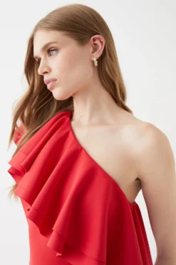 Coast Scuba Ruffle One Shoulder Pencil Dress -Coast Sales Store bcc05864 peach xl 3