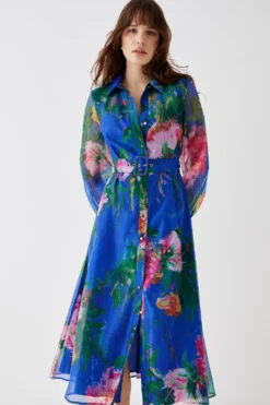 Coast Printed Organza Shirt Dress -Coast Sales Store bcc05866 blue xl 2