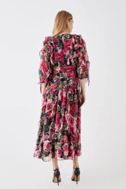 Coast Fluid Ruffle Chiffon Midi Dress -Coast Sales Store bcc05869 magenta xl 3