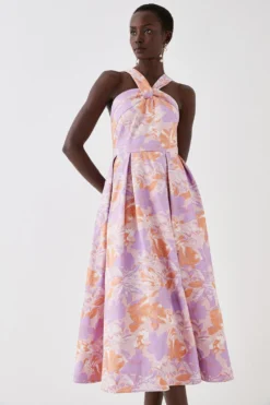 Coast Knot Neck Jacquard Midi Dress