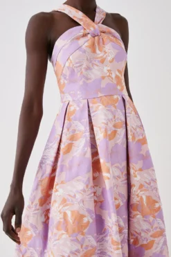 Coast Knot Neck Jacquard Midi Dress -Coast Sales Store bcc05879 pink xl 3