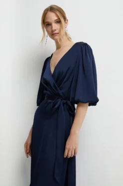 Coast Puff Sleeve Satin Wrap Bridesmaids Dress -Coast Sales Store bcc05905 navy xl 2 scaled