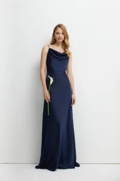 Coast Cowl Neck Tie Back Satin Bridesmaids Dress