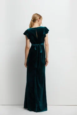 Coast V Neck Ruffle Sleeve Velvet Bridesmaids Dress -Coast Sales Store bcc05910 emerald xl 3 scaled