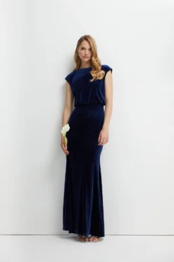 Coast Blouson Waist Velvet Bridesmaids Maxi Dress