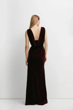 Coast Cowl Back Velvet Bridesmaids Maxi Dress -Coast Sales Store bcc05912 malbec xl 3