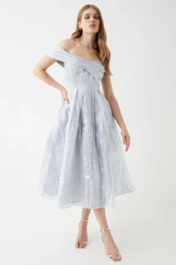 Coast Organza Jacquard Bardot Midi Dress